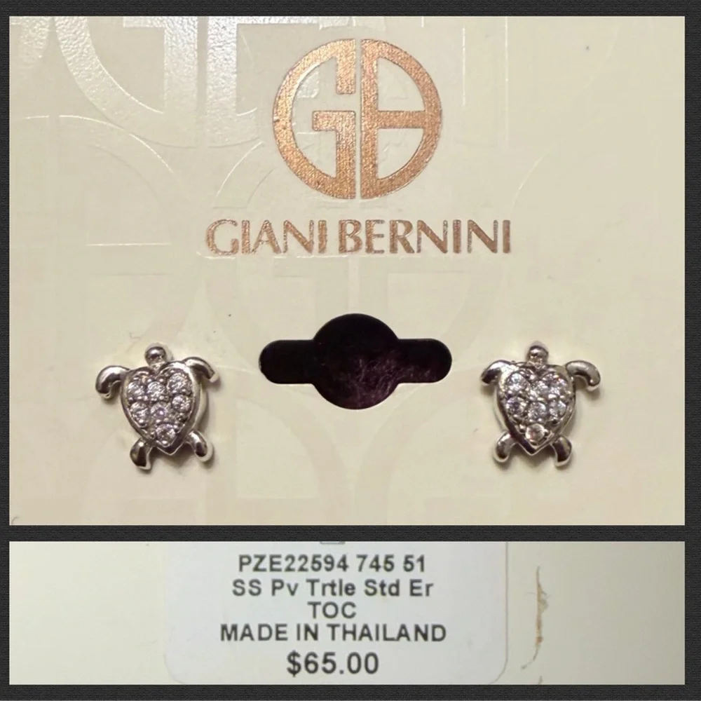 Giani Bernini CZ earrings Sea Turtle Sterling Silver Heart Studs Cubic Zirconia